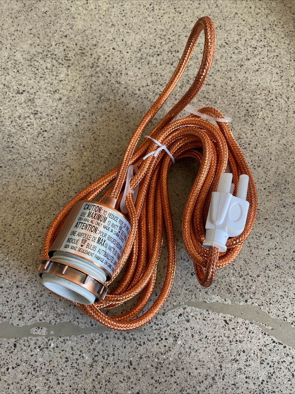 West Elm Copper Braided Fabric Pendant Lamp Cord with White Plug